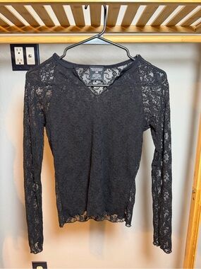 Polo by Ralph Lauren Black Lace Long Sleeve V-Neck Top